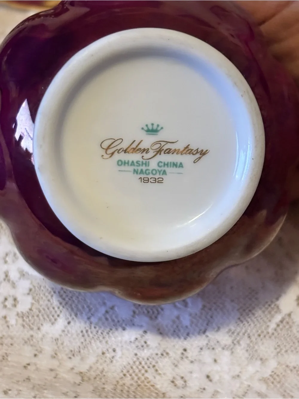 Vintage Ohashi China Burgundy & Gold Teacup & Saucer